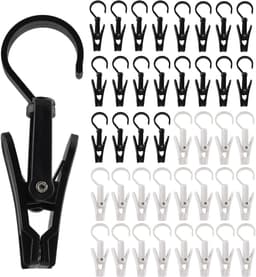 40 Stuks Wasknijpers - Washaken Clip - Knijpers - Met Haak - 360 Graden Draaibaar - Droogrek Knijpers - Wasrek Knijpers - Gordijnringen - Geschikt Voor Kledingwinkels, Thuis, Kantoor & Werkplaats - Wit, Zwart — thumbnail 1