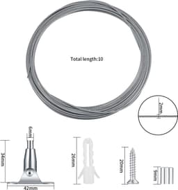 NTH products- Staalkabel 10 meter - Verstelbaar 2 mm - Spanslot - Montageklem - Beweegbare ijzeren klinknagels - Roestvrij staal - Kabelset — thumbnail 3