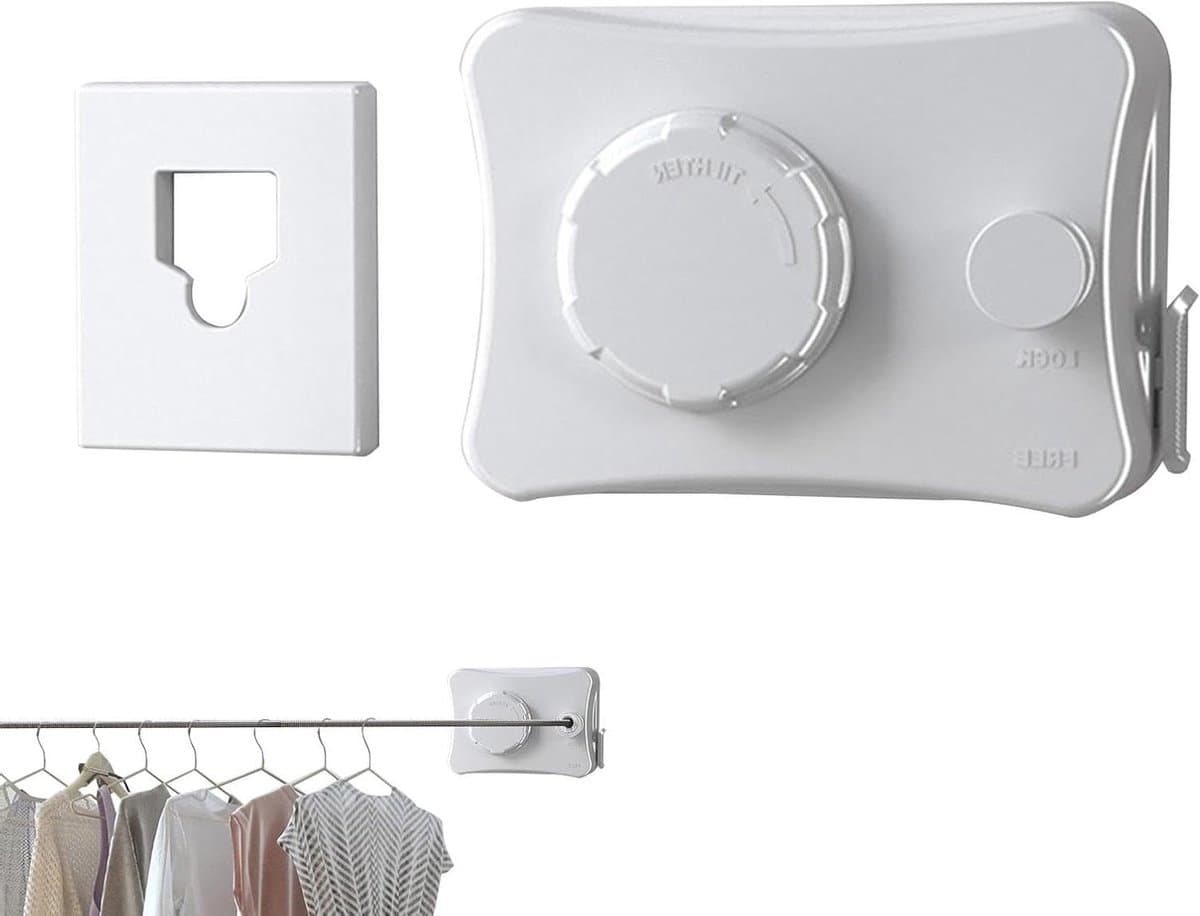 Intrekbare Waslijn - Wand Waslijn - Binnen Droge Kleding - Compact Ponsbaar - 5.1 Meter - Wit — afbeelding 1