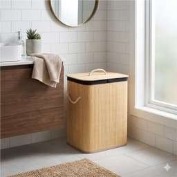 Kipit Wasmand van bamboe - zwart / bruin - 60 liter - 40 x 30 x 50 cm - met deksel - met binnendoek — thumbnail 2