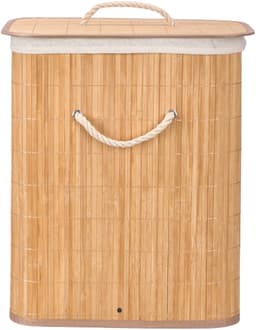 Kipit Wasmand van bamboe - 2x - wit / bruin - 60 liter - 40 x 30 x 50 cm - met deksel - met binnendoek — thumbnail 2