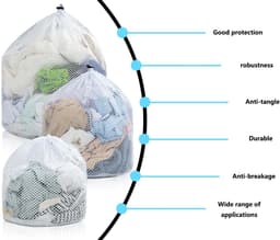 3-delige Wasnet Set voor Wasmachine, Herbruikbare Coarse Mesh Netten met Koordstopper, 30 x 40, 40 x 50, 50 x 60 cm, Ideaal voor Kleding en Delicate Stoffen — thumbnail 3