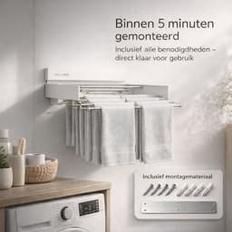 Vellano Wanddroogrek Inklapbaar – Premium Wasrek Muur 120 cm – 8.4 m Drooglengte – Stevig & Ruimtebesparend – Incl. Boormal & Bevestigingsset – wit — thumbnail 3