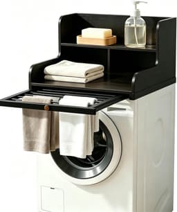 Wasmachine Onderstel - Droger Werkblad - Huishoudelijke Organisatie - Uittrekbare Drooglijn - 60 x 64 cm - Zwart — thumbnail 1