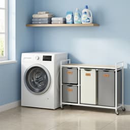 VASAGLE - Wasmand - Wassorteerder - 4 Vakken en Planken - 150L Mobiele - Uitneembare Tassen — thumbnail 3