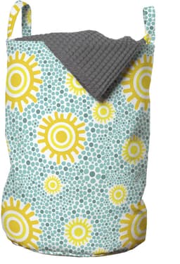 ABAKUHAUS Geel-blauwe waszak, zon en kleine stip, wasmand met handvat, trekkoordsluiting voor wasserettes, lichtblauw geel teal — thumbnail 1