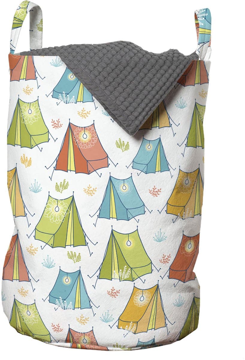 ABAKUHAUS Camping wastas, kleurrijke tenten met flora-versiering, wasmand met handvatten en trekkoord voor wasserettes, meerkleurig — afbeelding 1