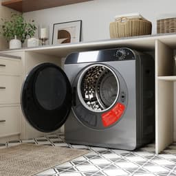 Re-purelife® wasdroger compact met 4 programma’s - kledingdroger met roestvrijstalen trommel - droger met PTC-keramische verwarming, wandmontage of stapelbaar - zilvergrijs 49,5 × 42 × 59,5 cm — thumbnail 1