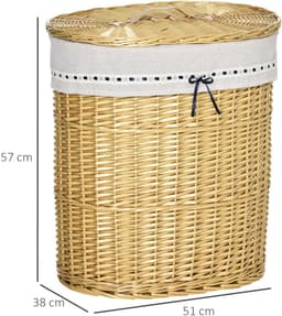 Rieten Wasmand met Deksel - Wasbox Riet 100 Liter - Grote Wasmand - Stevig - Ademend - Ruim - Badkamer en Slaapkamer - 51x38x57 cm - 1 Stuk - Naturel — thumbnail 5