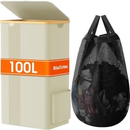 100Lwasmand ，met deksel, transparant mesh ontwerp , wasmand met handgrepen en afneembare waszak, Badkamer, studentverblijf, wasserij, wasmand,Beige wit. — thumbnail 1