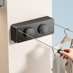 Intrekbare Waslijn 2 Lijnen 4,2m - Uitschuifbaar - Wandmontage - Anti-Doorhang - Voor Binnen en Buiten - Zwart — thumbnail 1