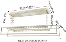 Damenzo - Droogrek - Wasrek - Droogrek uittrekbaar - Droogrek elektrisch - LED verlichting - 125×31×110 cm - Draagvermogen 35 kg - Wit — thumbnail 3