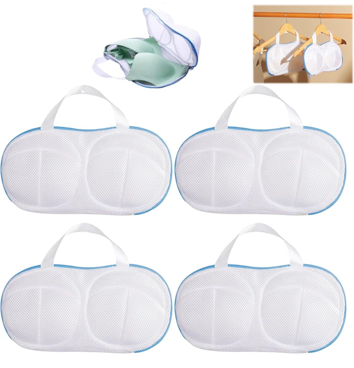 4 stuks - Waszakje Lingerie - Bh Waszakken - Waszakjes met Rits voor bh - Anti-Vervorming - Geschikt Voor A-C-cup met draaghandvat - voorkomt haken en vervorming bij machinale wasbehandeling — afbeelding 1