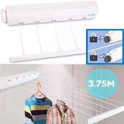 Automatische Waslijn - Uittrekbare Wandwasdroger - 3.75 Meter Waslijn voor Binnen en Buiten - Ruimtebesparende Drooglijn voor Badkamer, Balkon en Tuin - Wit — thumbnail 5