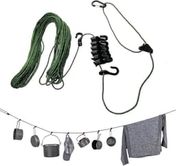 Waslijn voor buiten - Reis waslijn - Kleding drogen - Versterkt materiaal - 35 meter - Groen — thumbnail 2