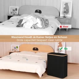 Thuys - Wasmand Zwart 150L - Dubbele Compartimenten - Uitneembare Binnenzakken - Opvouwbaar - voor Slaapkamer en Badkamer — thumbnail 5