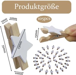 Dailygoods- Sterren Wasknijpers 105 Stuks - Houten Klemmen - Decoratieve Clips - Handwerk Klemmen - Kerstmis Decoratie - Veilig Materiaal — thumbnail 4