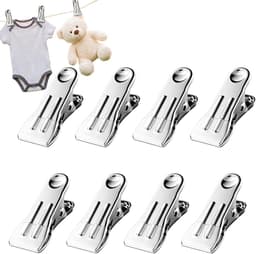 Wasknijpers Zwaar - Kledingclips Hanger - Kleding Drogen - Roestvrij Staal - 8 Stuks - Wit — thumbnail 5