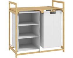 Wasmand Met 4 Vakken, Wassorteerder Met 2 Uitneembare En Afneembare Waszakken En Opbergplank, 83L Wasmand Met Handgrepen, Wassorteersysteem 70 x 36 x 70 cm, Wit, Praktische Wasmand Voor Slaapkamer, Badkamer Of Wasruimte, Ruim En Georganiseerd