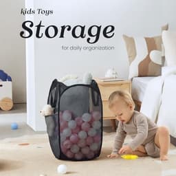 Wasmand - 2 stuks - Opvouwbare wasmand – Pop-up wasmand - Inklapbare pop-up wasmand van gaas - Voorzien van stevige handgrepen en zijvak - Draagbare, opvouwbare mand voor studentenkamers, badkamers en op reis - Zwart — thumbnail 4