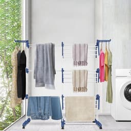 Wasdroger Rek XXL Opvouwbaar - Droogrek Met Wielen - Grote Capaciteit - Uitschuifbaar Design - Wit RVS — thumbnail 2