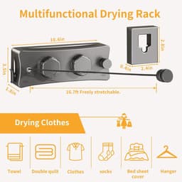 Dailygoods- Waslijn Intrekbaar - Wandmontage - Ruimtebesparend - Verstelbaar - Heavy-duty Draagvermogen - Veilig met Spanningsregelaar - Kledinglijn — thumbnail 2