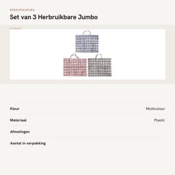 Dailygoods- Waszakken Jumbo - 3 Stuks - Sterk en Duurzaam - Opbergtas voor Kleding - Met Rits - Ideaal voor Verhuizen - Afmetingen 79x20x58,5 cm - Opbergzakken — thumbnail 5