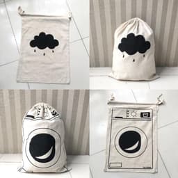 Merkloos 2 stuks canvas waszak met trekkoord, 60 x 48 cm, grote capaciteit, machinewasbaar, waszakken voor kleding, opvouwbaar, herbruikbaar (wolken) — thumbnail 5