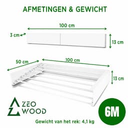 Zeo Wood® - Wanddroogrek Inklapbaar 100 cm - 6 m Drooglengte Wit — thumbnail 3