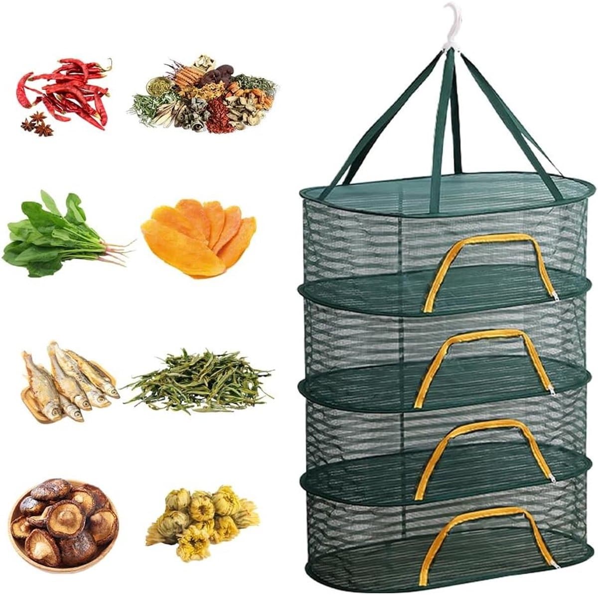 Kruiden droognet 4-laags, klein formaat 40 x 60 cm, hangend droogrek voor kruiden, ideaal voor het drogen van planten, groenten en fruit — afbeelding 1