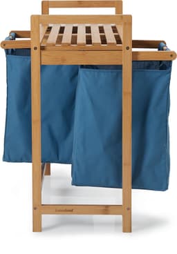 Lumaland Wasmand van bamboe - met 2 uitschuifbare waszakken - 60 L - Blauw — thumbnail 3