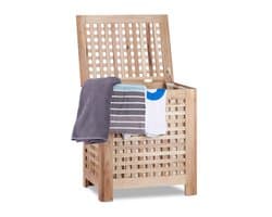 wasmand walnotenhout - met deksel - 70 l - uitneembare waszak
