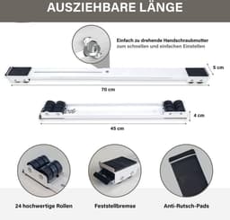 Retractable Washing Machine Base - Easymove Sliding System - Furniture Roller Transport Roller - Rails - White — thumbnail 4