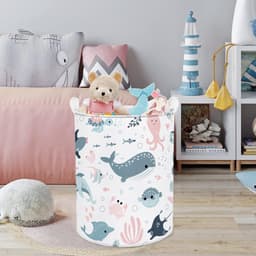 Zeedieren - Bubbels - Wit - Meisjes - Kind - Wasmand - Zeemeermin - Haai - Ronde - Speelgoed - Kleding - Opbergmand - Kinderkamer - 142x177 inch — thumbnail 5