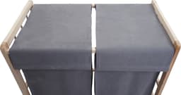 Wasbak MCW-B60, Wasbox wasmand, massief hout 2 vakken 60x60x33cm 68l ~ lichtbruin, grijs deksel — thumbnail 3