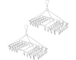Grote opvouwbare kledingdroogrek - 2 stuks - roestvrijstalen wasdroogrek met 104 clips - sokken, luiers, ondergoed, lingerie, hoed, masker, kruiden