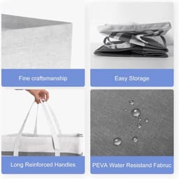 Heupwasmand-Opvouwbare Wasmand-Set van 2 grote wasmanden - Waterdichte opvouwbare wasmanden - Geschikt voor kamers, slaapkamers, badkamers en studentenkamers - Waszakken voor opslag en organisatie - Grijs - 75 liter — thumbnail 4