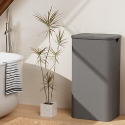 Wasmand met deksel - 100 liter opvouwbare wasverzamelaar met waszak en kunststof handvat - hoge wassorteerder in grijs — thumbnail 5