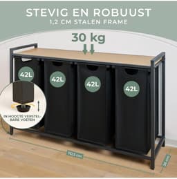 DnA® Wasmand 4 Vakken - Wasmand - Wassorteerder - Zwart - 36cm x 111cm x 73cm — thumbnail 5