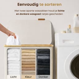 ACAZA Wasmand 3 vakken - Wasmand Met Deksel - 150 L - Bamboe - 60x 38,5 x 70,5 cm - Beige — thumbnail 3