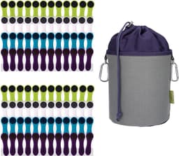 96 wasknijpers met spiraalveren, zachte grip, blauw, groen, wit, paars, antraciet en 1 BellaCott wasknijper zak canvas grijs — thumbnail 1