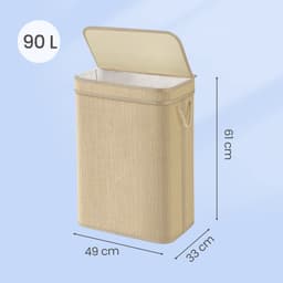 SONGMICS LCB067Y01 - Bamboe Wasmand - 90 Liter - Met Deksel en Uitneembare Waszak — thumbnail 2