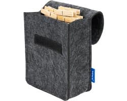 Waszak met Klemmen - Kledinghanger Opberger - Was ophangen - Duurzaam Gerecycled Vilt - 16x21x7.5cm - Antraciet