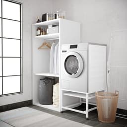 Wasmachine verhoger - Opbouwmeubel XL - Ergonomisch wassen - Inclusief wandbeugels - 63x63x45 cm - Wit — thumbnail 2