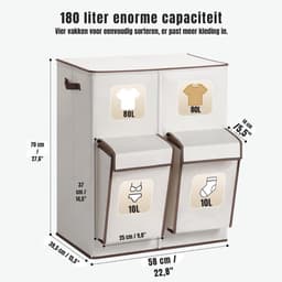 RWB® Wasmand 4 Vakken - Wasmand Vier Vakken - Wasmand - Beige - ‎58 x 40 x 70 cm — thumbnail 2