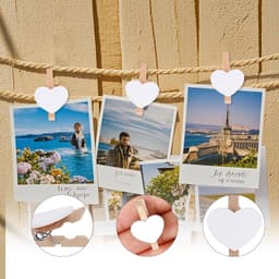 100 Mini Houten Knijpers Hartvorm Wit - Fotohouder & Decoratie met Jute Touw — thumbnail 5
