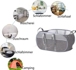 Large Foldable Laundry Baskets with Handle, Pop Up Portable Laundry Basket, Foldable Space-Saving Laundry Hamper, Removable, Dirty Clothes, Storage Basket, Grey — thumbnail 3