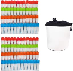Wasknijpers met zak - Kledingklemmen set - Kleding drogen - Roestvrij staal veren - 48 stuks - Turquoise grijs — thumbnail 4