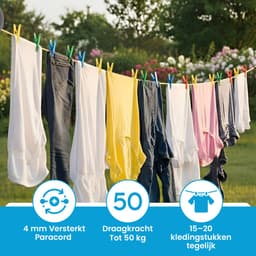 Waslijn - 10 Meter - Uittrekbaar - Oprolbaar - Waslijndraad - Inclusief Wasknijpers - Waslijn Camping - Kamperen - Reizen - Zwart — thumbnail 5