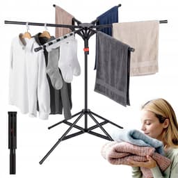 Wasrek - Uitschuifbaar Wasrek - 6 Armen - Zwart - Carbonstaal Verstelbaar 120-170cm - Inklapbaar met 20 Windhaken — thumbnail 2